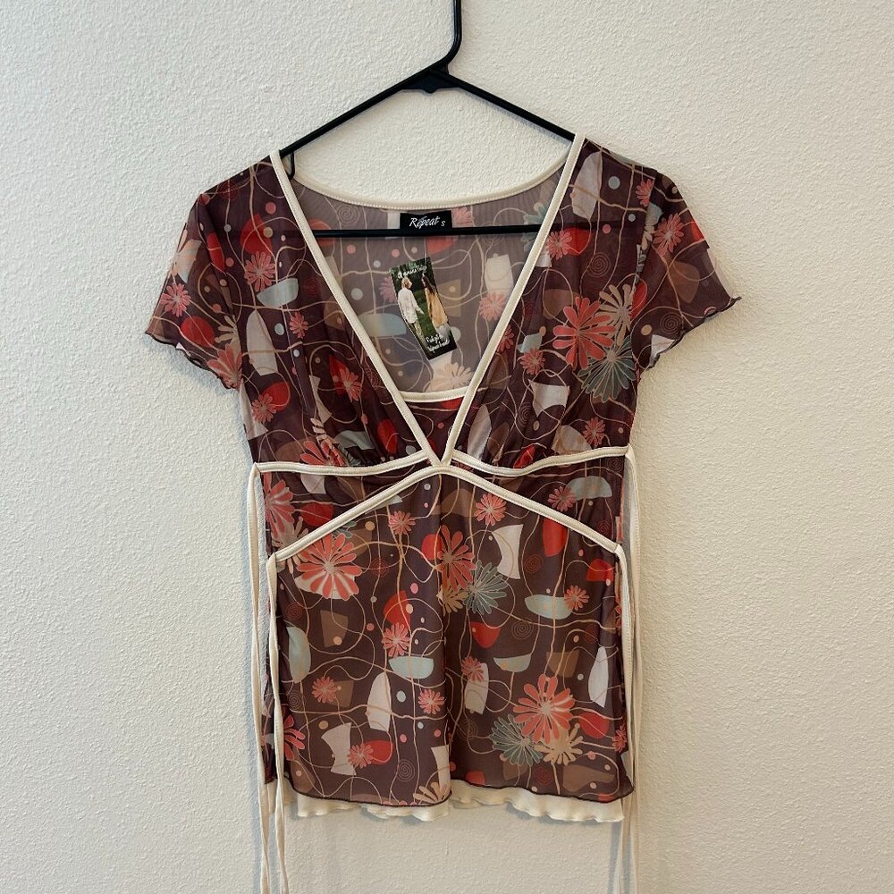 Thrifted in Italy! Funky V Neck Top with Ties